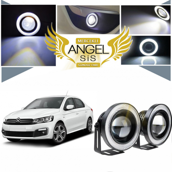 Citroen C Elysee Uyumlu, Universal Mercekli Led Angel Sis Farı, 76mm Beyaz Renk - 1