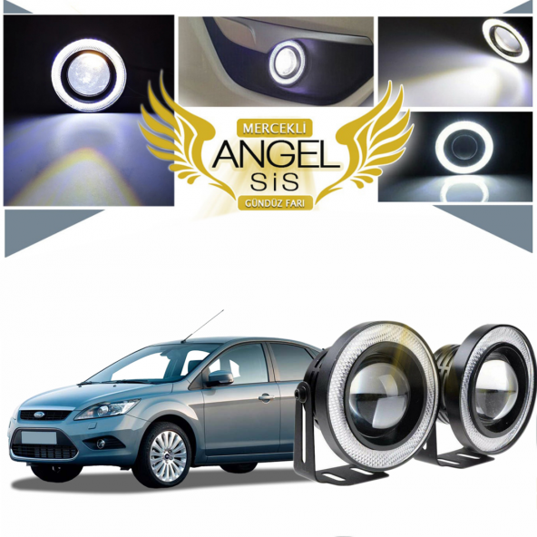 Ford Focus 2,5 Uyumlu, Universal Mercekli Led Angel Sis Farı, 76mm Beyaz Renk