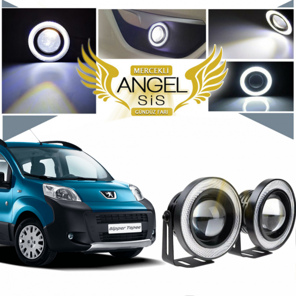 Peugeot Bipper Uyumlu, Universal Mercekli Led Angel Sis Farı, 76mm Beyaz Renk