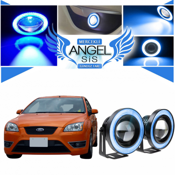 Ford Focus 2 Uyumlu, Universal Mercekli Led Angel Sis Farı, 76mm Buz Mavi Renk