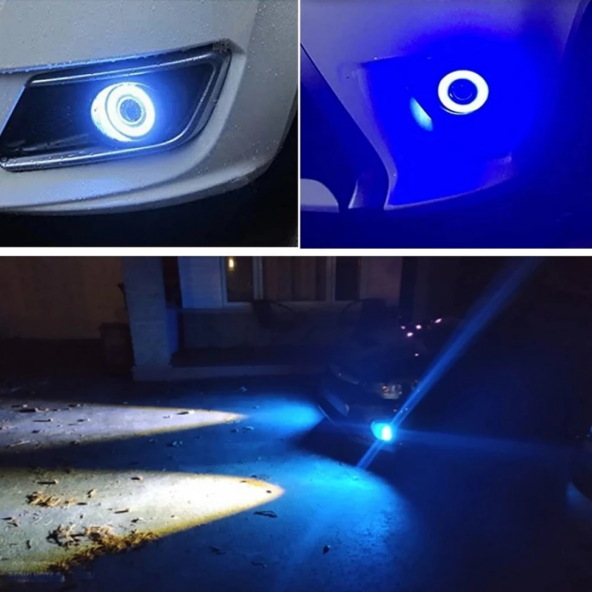 Fiat Linea Uyumlu, Universal Mercekli Led Angel Sis Farı, 76mm Buz Mavi Renk - 2