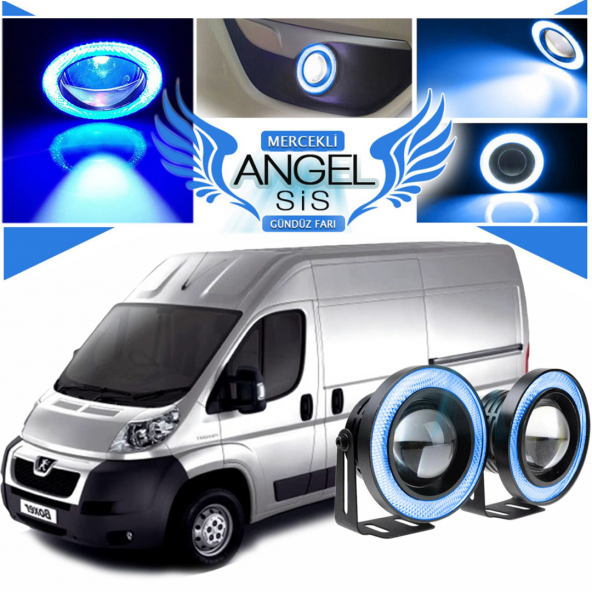Peugeot Boxer Uyumlu, Universal Mercekli Led Angel Sis Farı, 76mm Buz Mavi Renk - 1