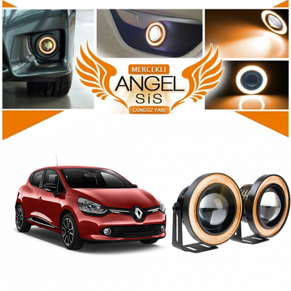 Renault Clio 4 Uyumlu, Universal Mercekli Led Angel Sis Farı, 76mm Turuncu Renk - 1