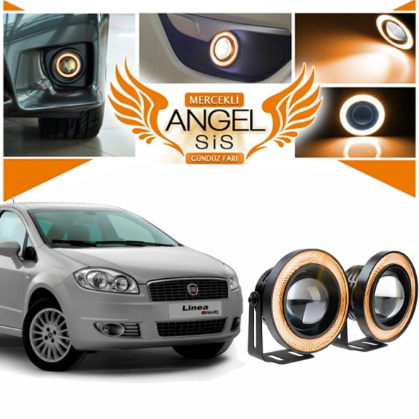 Fiat Linea Uyumlu, Universal Mercekli Led Angel Sis Farı, 76mm Turuncu Renk