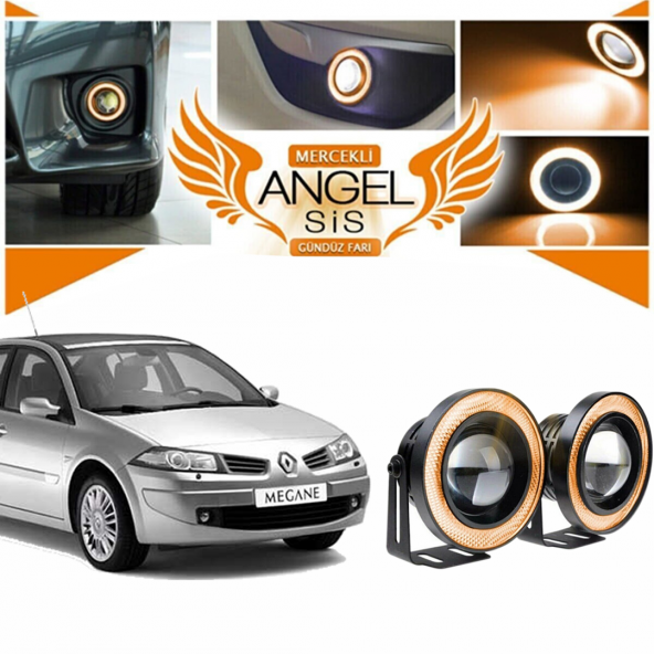 Renault Megane 2 Uyumlu, Universal Mercekli Led Angel Sis Farı, 76mm Turuncu Renk - 1
