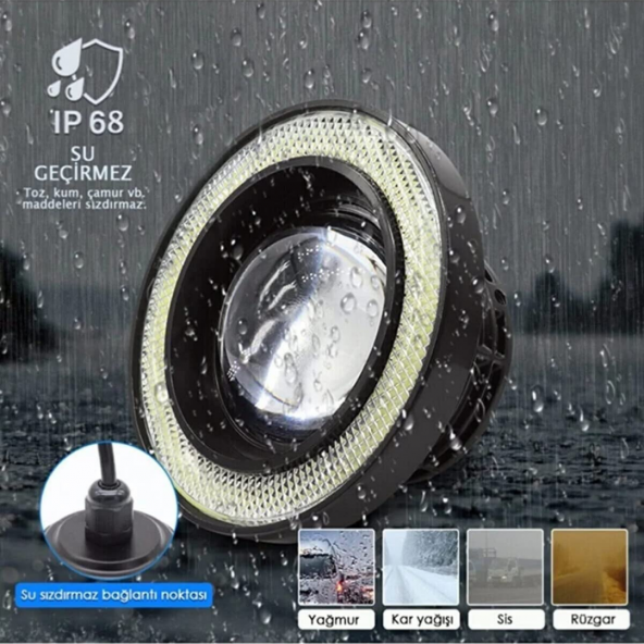 Peugeot Boxer Uyumlu, Universal Mercekli Led Angel Sis Farı, 76mm Turuncu Renk - Resim 2