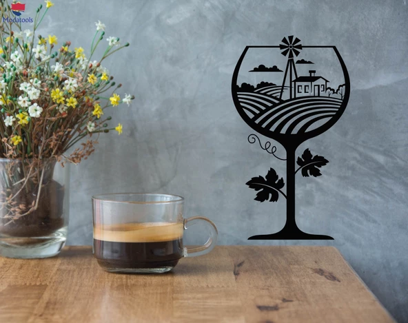 Dekoratif Duvar Sticker Şarap Kadehi İçecek Mutfak Tarlası Restoran Çıkartmaları