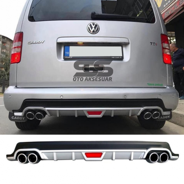 Volkswagen Caddy Difüzör Arka Tampon Eki 4 Egzoz Çıkışlı Gri