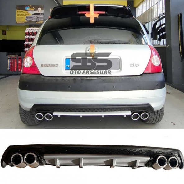 Renault Clio 2 HB Difüzör Arka Tampon Eki 4 Egzoz Çıkışlı Gri Lüx Tip ürün görseli 1