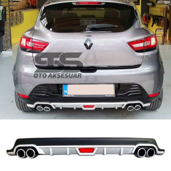 Renault Clio 4 Difüzör Arka Tampon Eki 4 Egzoz Çıkışlı Gri Tip ürün görseli 1