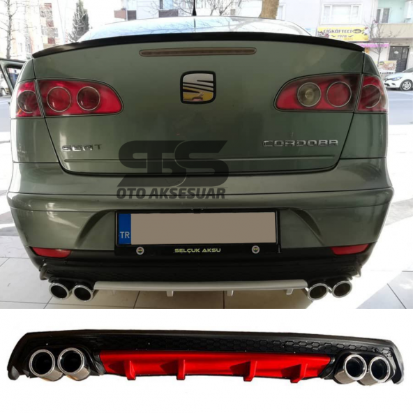 Seat Cordoba Difüzör Arka Tampon Eki 4 Egzoz Çıkışlı Kırmızı Lüx Tip ürün görseli 1
