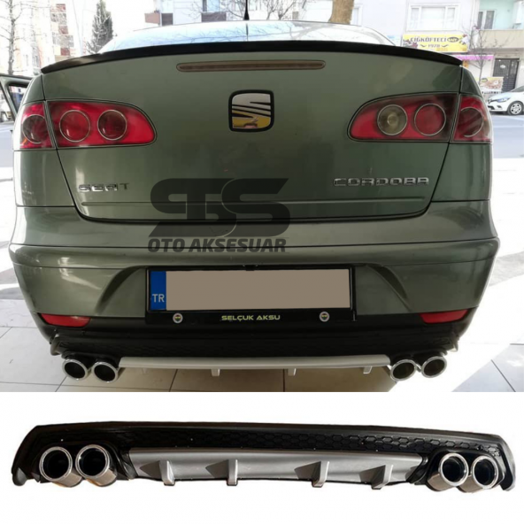Seat Cordoba Difüzör Arka Tampon Eki 4 Egzoz Çıkışlı Gri Lüx Tip ürün görseli 1