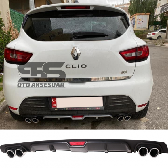 Renault Clio 4 Difüzör Arka Tampon Eki 4 Egzoz Çıkışlı Siyah ürün görseli 1