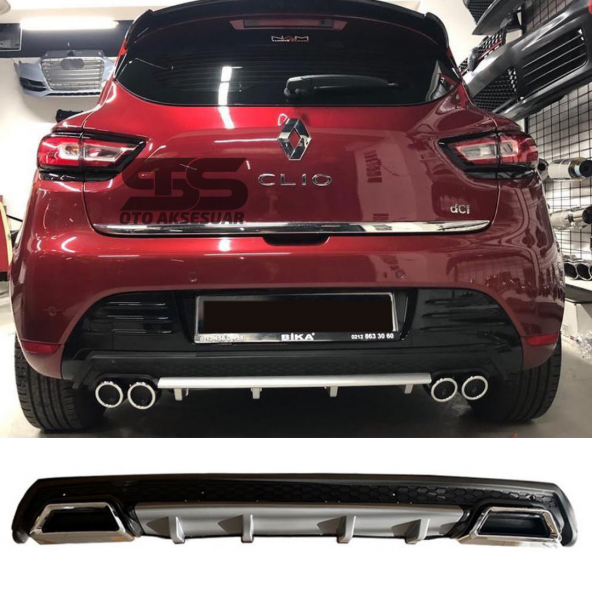 Renault Clio 4 Difüzör Arka Tampon Eki 2 Egzoz Çıkışlı Gri Lüx Tip ürün görseli 1