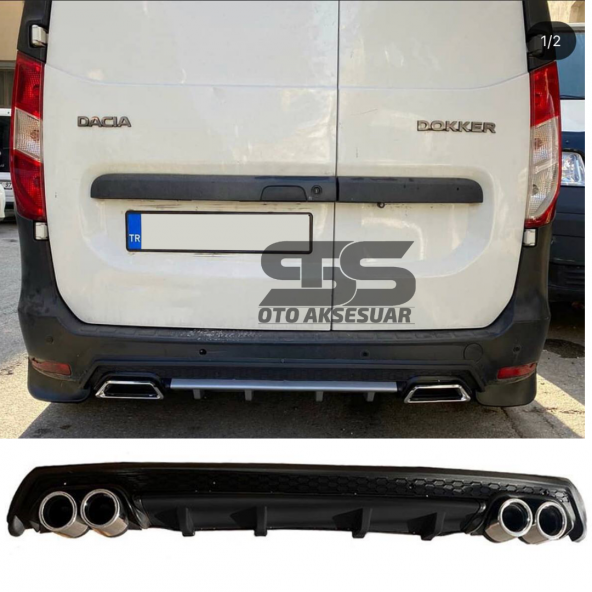 Dacia Dokker Difüzör Arka Tampon Eki 4 Egzoz Çıkışlı Siyah Lüx Tip