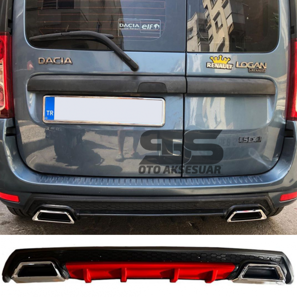 Dacia Logan Difüzör Arka Tampon Eki 2 Egzoz Çıkışlı Kırmızı Lüx Tip