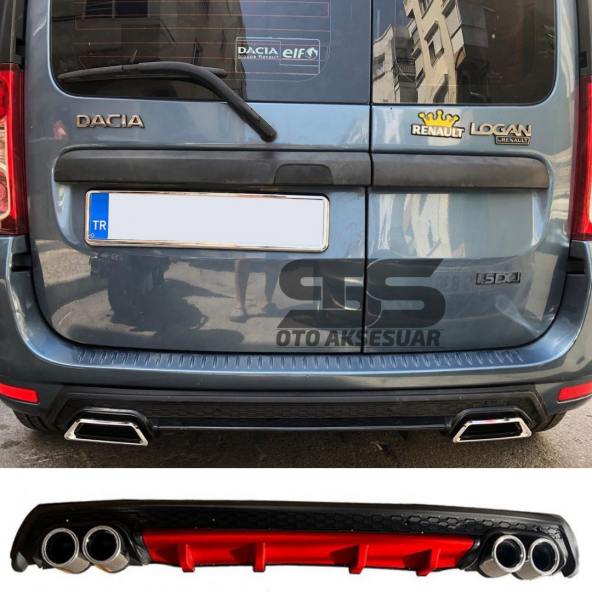 Dacia Logan Difüzör Arka Tampon Eki 4 Egzoz Çıkışlı Kırmızı Lüx Tip ürün görseli 1