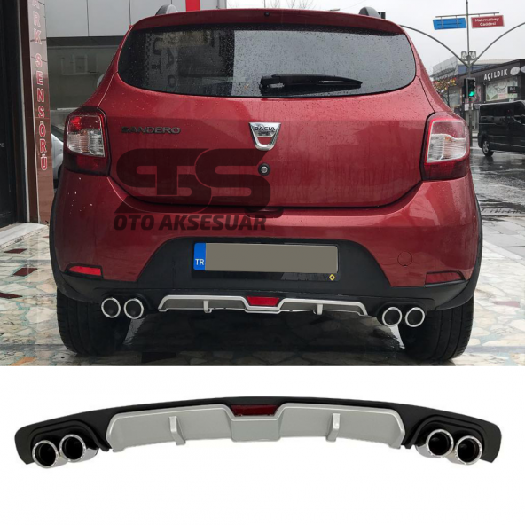 Dacia Sandero Difüzör Arka Tampon Eki 4 Egzoz Çıkışlı Gri ürün görseli 1