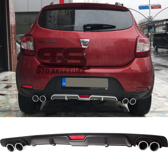 Dacia Sandero Difüzör Arka Tampon Eki 4 Egzoz Çıkışlı Siyah ürün görseli 1