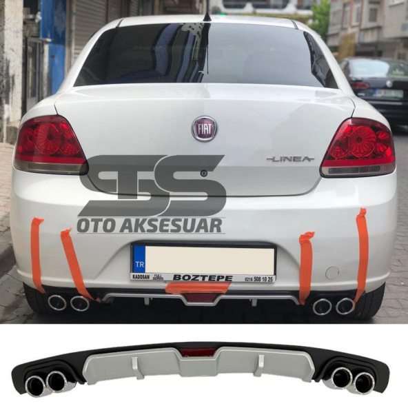 Fiat Linea Difüzör Arka Tampon Eki 4 Egzoz Çıkışlı Gri