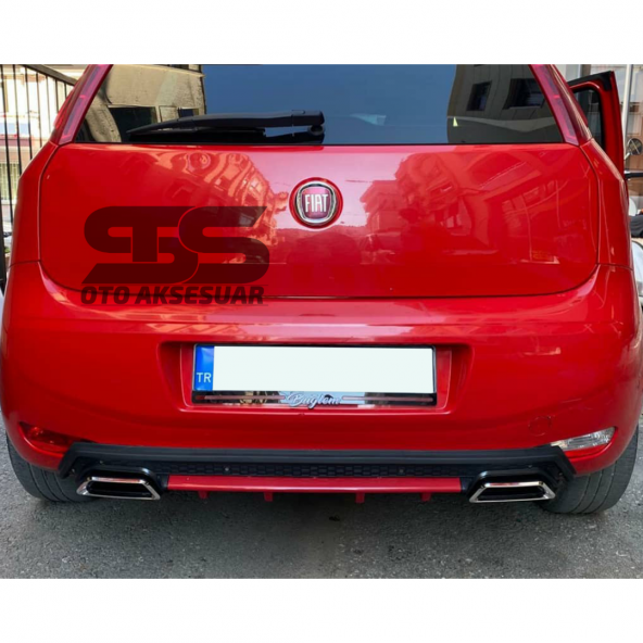 Fiat Punto Difüzör Arka Tampon Eki 2 Egzoz Çıkışlı Kırmızı Lüx Tip - Resim 2