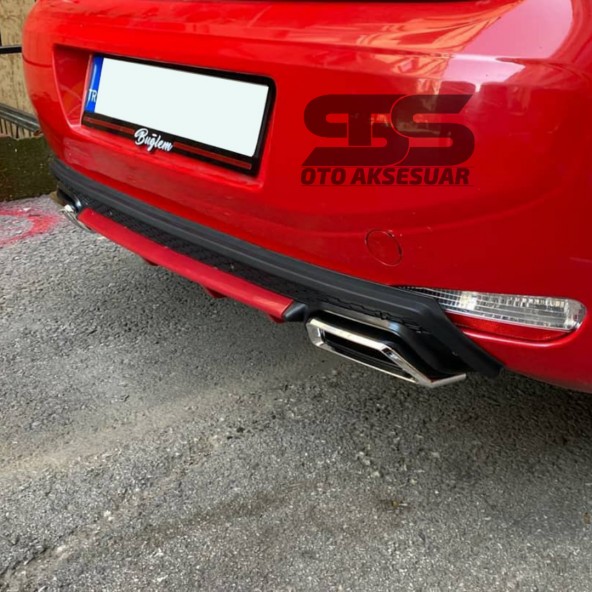 Fiat Punto Difüzör Arka Tampon Eki 2 Egzoz Çıkışlı Kırmızı Lüx Tip - Resim 3