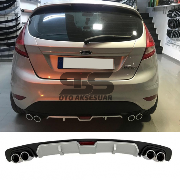 Ford Fiesta Mk7 Difüzör Arka Tampon Eki 4 Egzoz Çıkışlı Gri