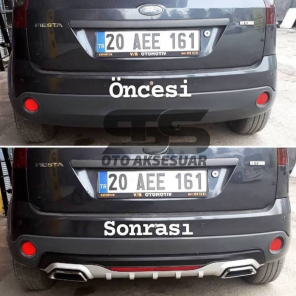 Ford Fiesta 2003-2008 Difüzör Arka Tampon Eki 2 Egzoz Çıkışlı Gri Reflektörlü - 4