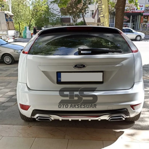 Ford Focus 2 HB Difüzör Arka Tampon Eki 2 Egzoz Çıkışlı Gri Reflektörlü - Resim 2