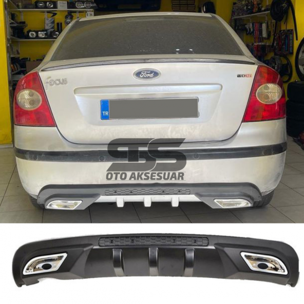 Ford Focus 2 Sedan Difüzör Arka Tampon Eki 2 Egzoz Çıkışlı Siyah ürün görseli 1