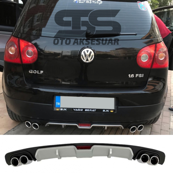 Volkswagen Golf 5 Difüzör Arka Tampon Eki 4 Egzoz Çıkışlı Gri ürün görseli 1