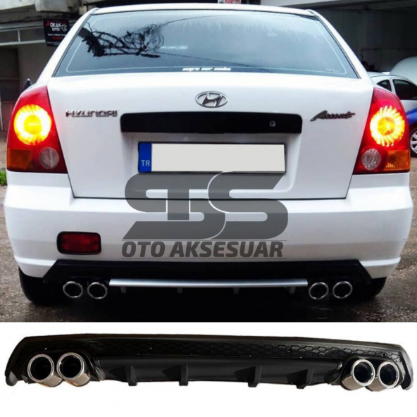 Hyundai Accent Admire Difüzör Arka Tampon Eki 4 Egzoz Çıkışlı Siyah Lüx Tip ürün görseli 1