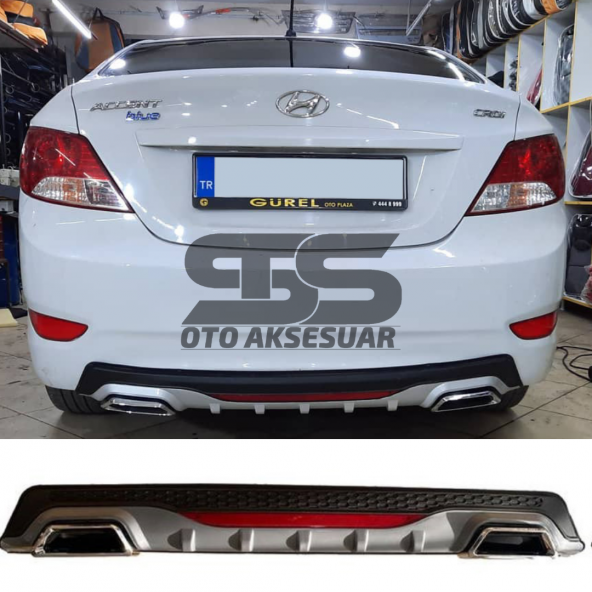 Hyundai Accent Blue Difüzör Arka Tampon Eki 2 Egzoz Çıkışlı Gri Reflektörlü ürün görseli 1