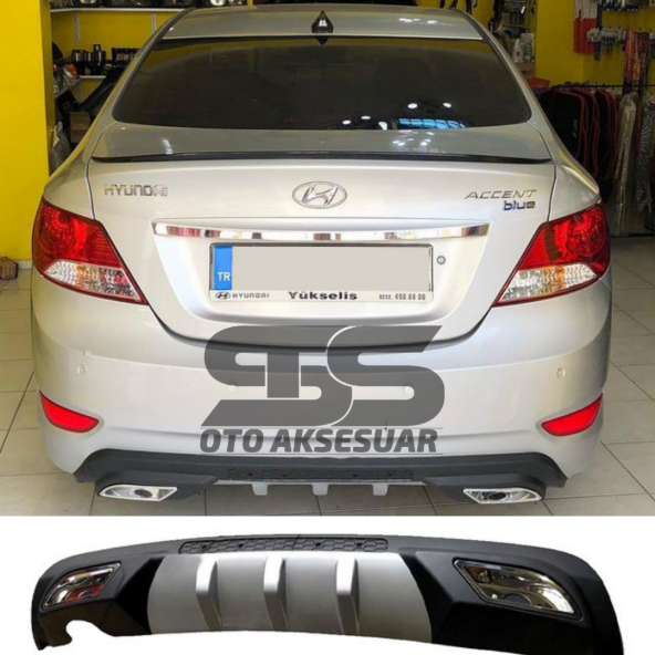 Hyundai Accent Blue Difüzör Arka Tampon Eki 2 Egzoz Çıkışlı Gri ürün görseli 1