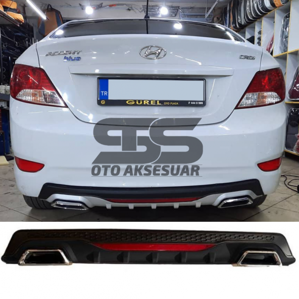 Hyundai Accent Blue Difüzör Arka Tampon Eki 2 Egzoz Çıkışlı Siyah Reflektörlü ürün görseli 1