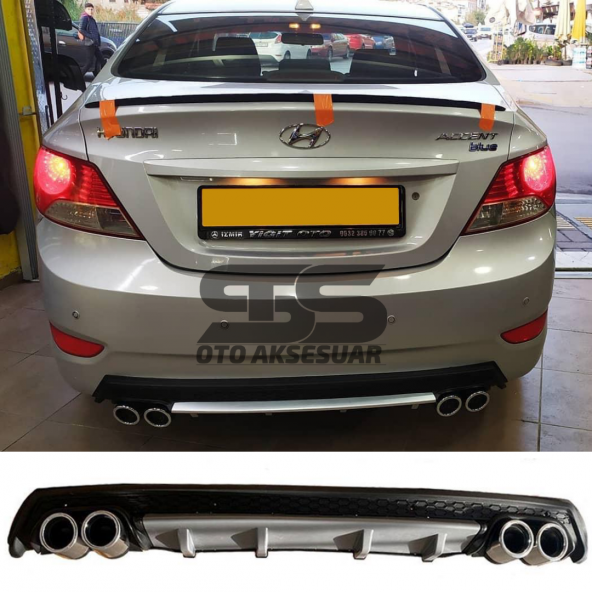 Hyundai Accent Blue Difüzör Arka Tampon Eki 4 Egzoz Çıkışlı Gri Lüx Tip ürün görseli 1