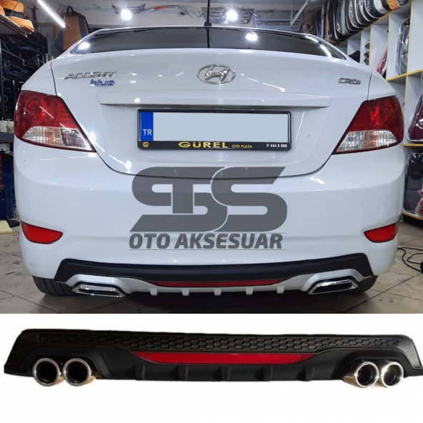 Hyundai Accent Blue Difüzör Arka Tampon Eki 4 Egzoz Çıkışlı Siyah Reflektörlü ürün görseli 1