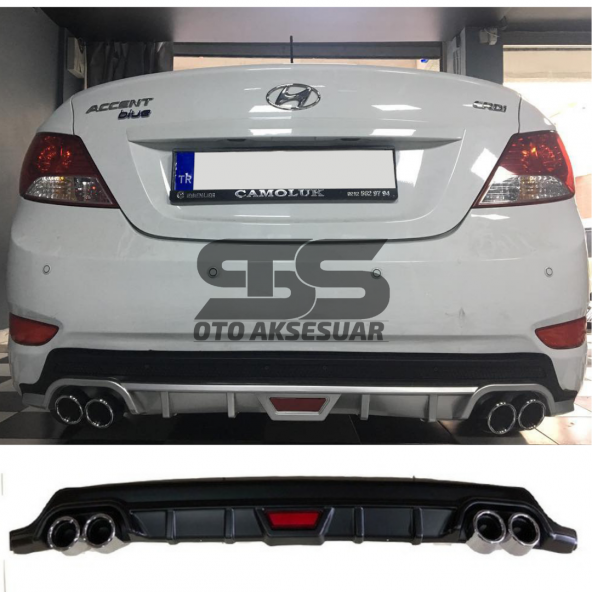 Hyundai Accent Blue Difüzör Arka Tampon Eki 4 Egzoz Çıkışlı Siyah Tip ürün görseli 1