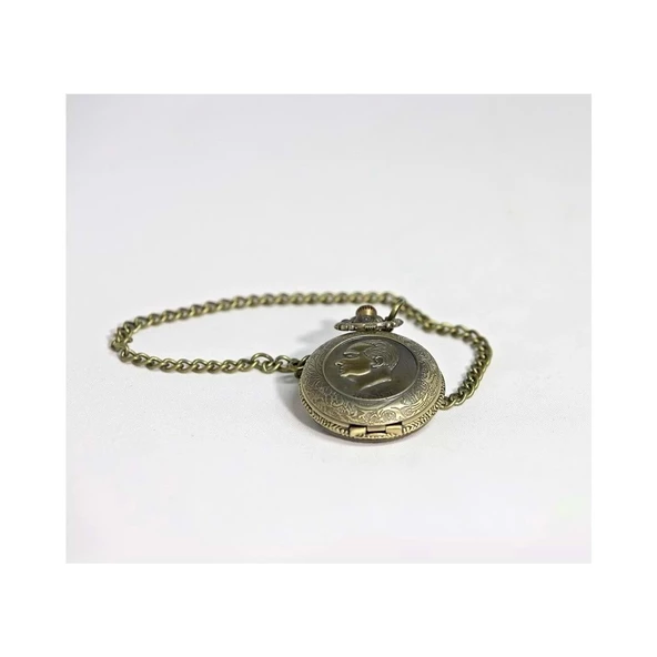 Atatürk Kabartmalı Cep Saati Köstekli Saat Kapağa Yazı Yazılır - Resim 2