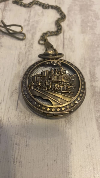 Demiryolu Tren Cep Saati Köstekli Saat - Resim 4