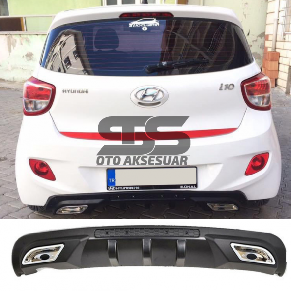 Hyundai i10 Difüzör Arka Tampon Eki 2 Egzoz Çıkışlı Siyah