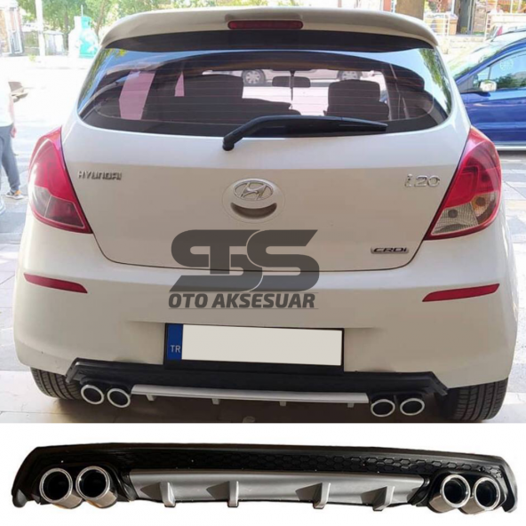 Hyundai i20 Difüzör Arka Tampon Eki 4 Egzoz Çıkışlı Gri Lüx Tip ürün görseli 1