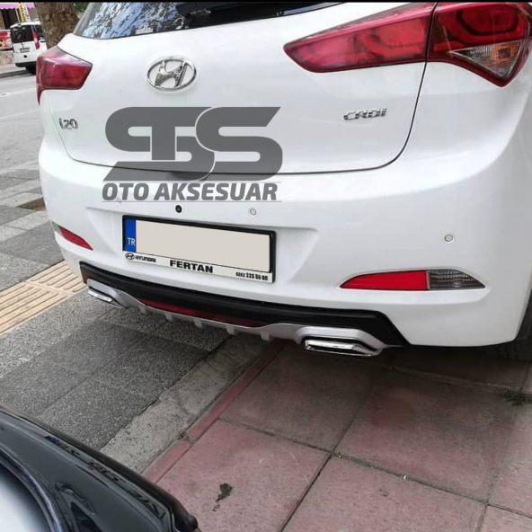 Hyundai i20 Difüzör Arka Tampon Eki 2 Egzoz Çıkışlı Gri Reflektörlü - Resim 3