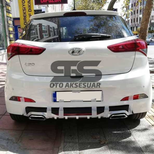 Hyundai i20 Difüzör Arka Tampon Eki 2 Egzoz Çıkışlı Gri Reflektörlü - Resim 4