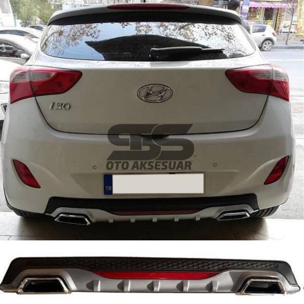 Hyundai i30 Difüzör Arka Tampon Eki 2 Egzoz Çıkışlı Gri Reflektörlü