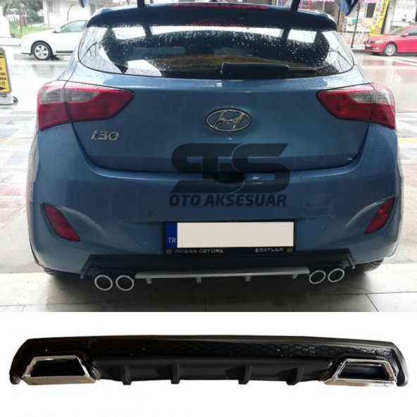 Hyundai i30 Difüzör Arka Tampon Eki 2 Egzoz Çıkışlı Siyah Lüx Tip ürün görseli 1