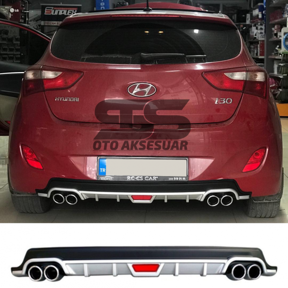 Hyundai i30 Difüzör Arka Tampon Eki 4 Egzoz Çıkışlı Gri Tip ürün görseli 1
