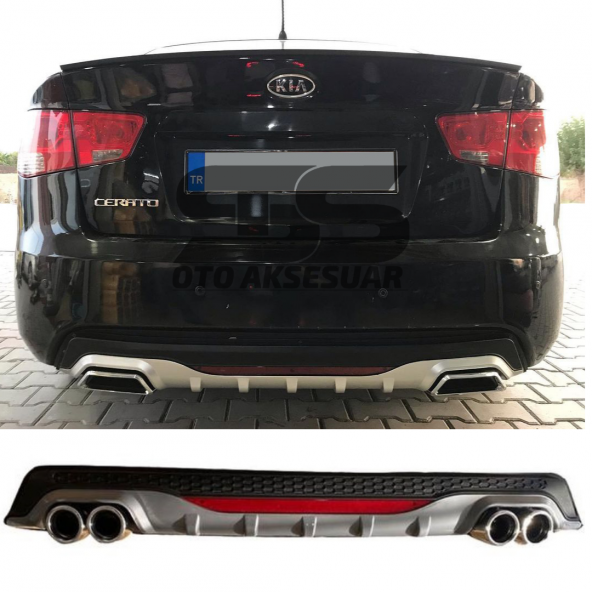 Kia Cerato Difüzör Arka Tampon Eki 4 Egzoz Çıkışlı Gri Reflektörlü ürün görseli 1