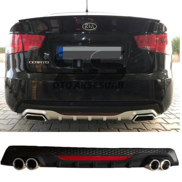 Kia Cerato Difüzör Arka Tampon Eki 4 Egzoz Çıkışlı Siyah Reflektörlü ürün görseli 1