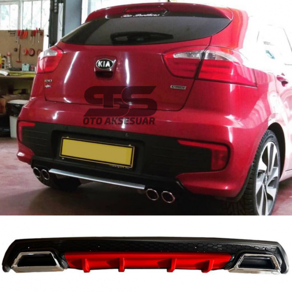 Kia Rio Difüzör Arka Tampon Eki 2 Egzoz Çıkışlı Kırmızı Lüx Tip